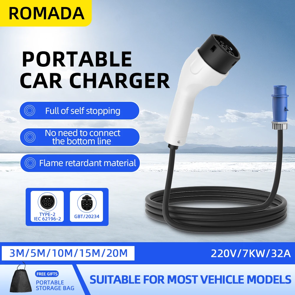 Portable Ev Charger 32A Type 2 Cee Plug - ROMADA Type2 IEC62196-2 Voor Elektrisch Voertuig