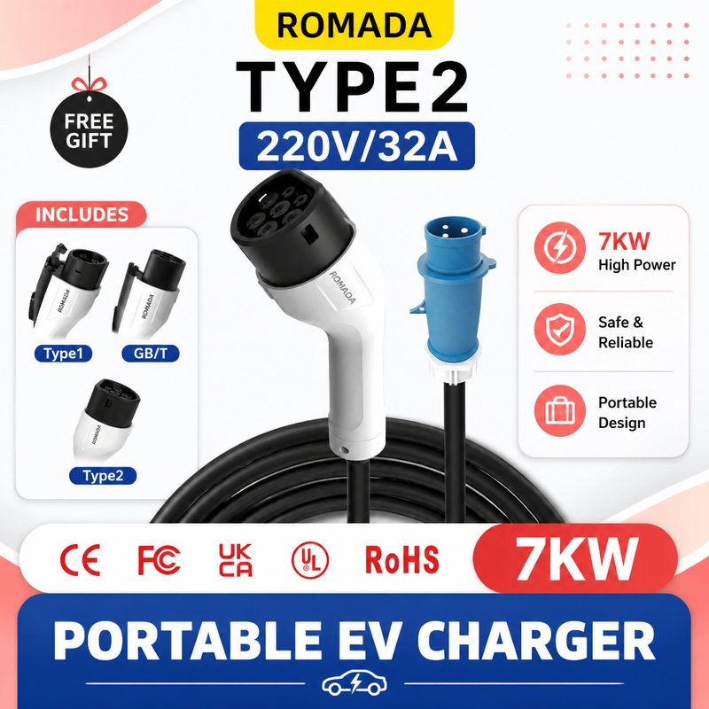 Portable Ev Charger 32A Type 2 Cee Plug - 7KW ROMADA draagbare oplader voor elektrische