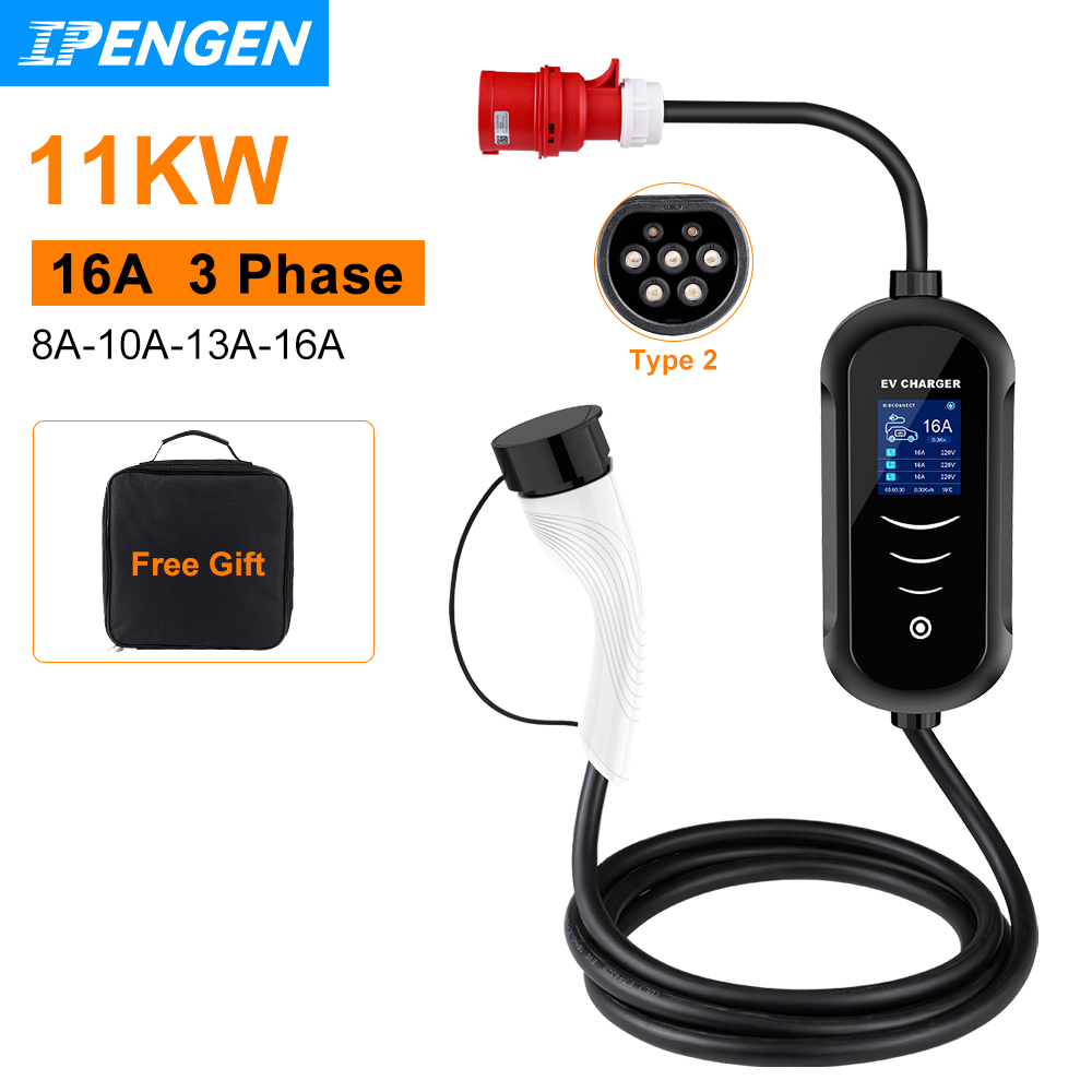 Portable Ev Charger 32A Type 2 Cee Plug - Ipengen 11kw 16a 3 Fase Ev