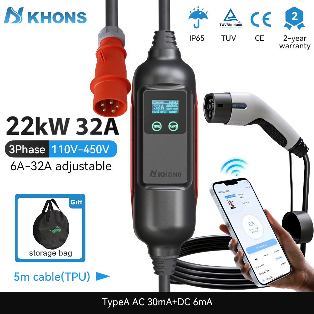 Khons Draagbare EV-oplader Typ - Portable Ev Charger 32A Type 2 Cee Plug recensie en prijs