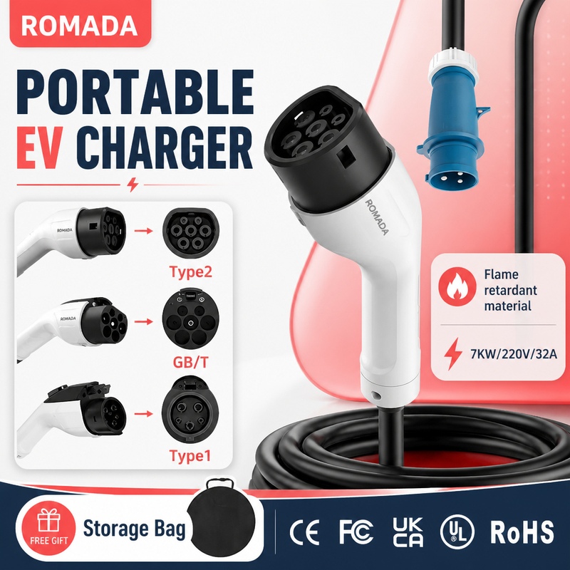 7KW ROMADA draagbare oplader v - Portable Ev Charger 32A Type 2 Cee Plug recensie en prijs